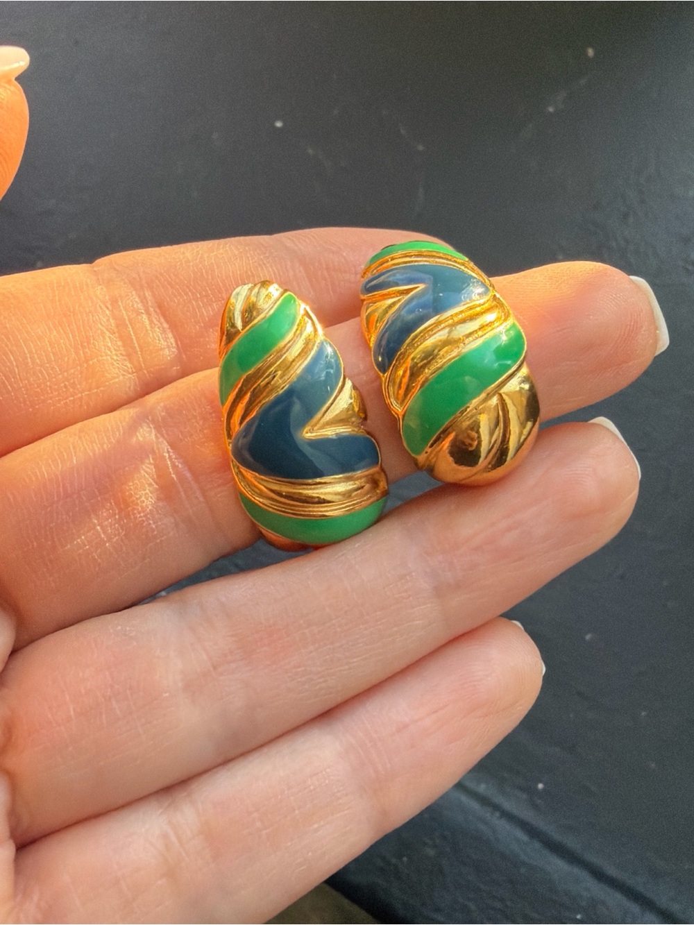 Gold-Tone Blue & Green Swirl Clip-On Earrings